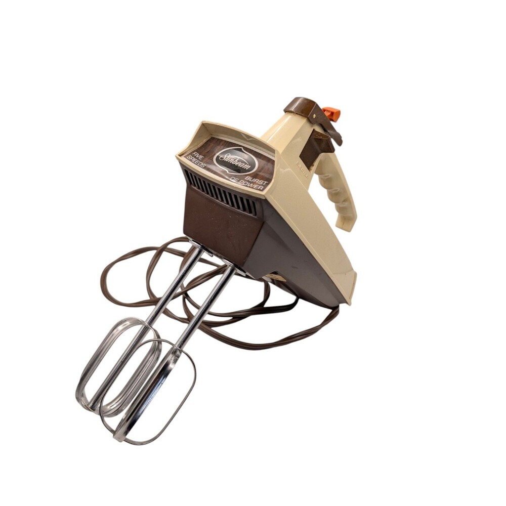Vintage Sunbeam Mixmaster Hand Mixer 5 Speed 3-76 Almond Brown Burst of Power